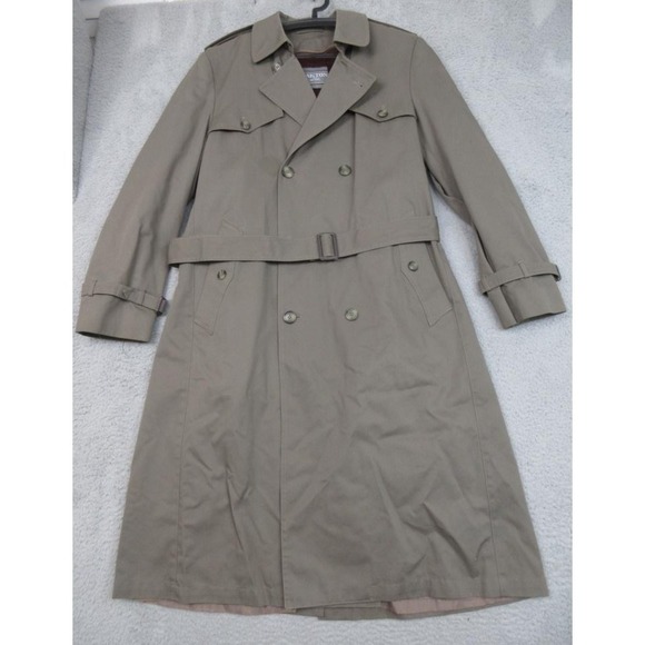 Oakton Ltd Trench Coat Mens 44 X-Long Khaki Belted Double Breasted Zip Liner